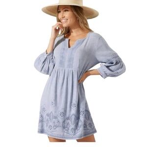 Tommy Bahama St. Lucia Split Neck Dress Cover Up S Embroidered Blue NWT